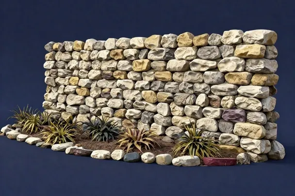 Piedras retiradas de un muro junto a un jardín en renovación.