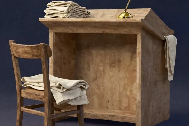 Atril de madera sencillo acompaña una sala tranquila de lectura