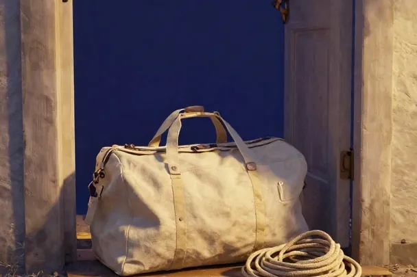 Bolsa de viaje abierta descansa junto a un cordón completamente suelto