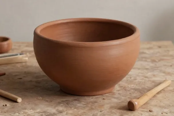 Vasija de barro junto a herramientas tradicionales de modelado.