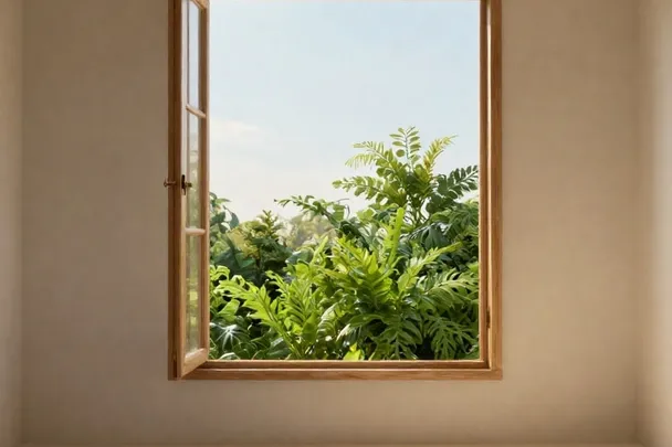 Ventanas abiertas que iluminan una estancia vacía al amanecer.