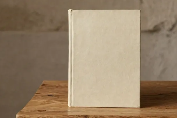 Libro cerrado de cubierta lisa sobre una mesa de madera