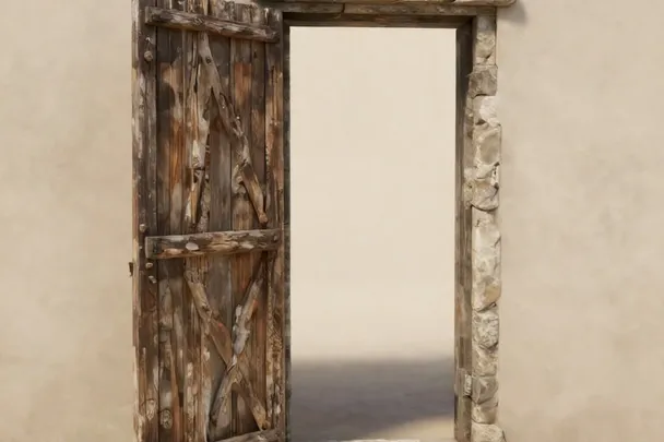 Postigo antiguo apoyado con seguridad junto a una abertura renovada.