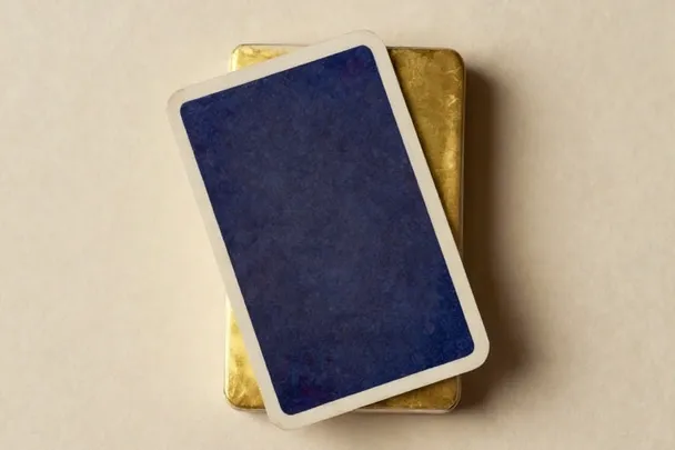 A single face-down tarot card sits apart from its deck.