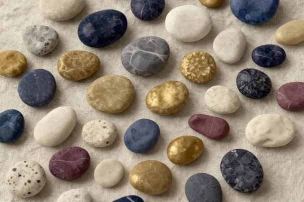Piedras de formas variadas reposan sobre una superficie de lino