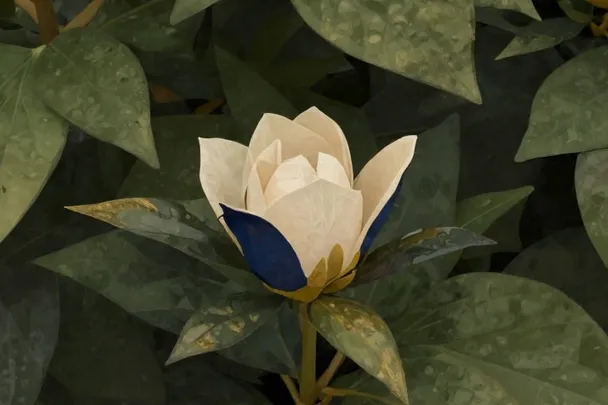Capullo de flor permanece cerrado en un jardín de hojas frondosas