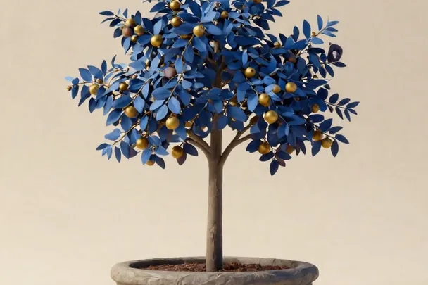Árbol frutal cuidado crece en un parterre de piedra de líneas equilibradas