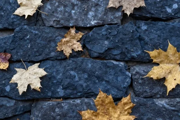 Hojas otoñales se acumulan junto a un muro de piedra bien asentado