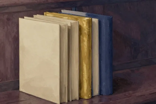 Banco de lectura vacío acompaña a una estantería de libros de cubiertas lisas