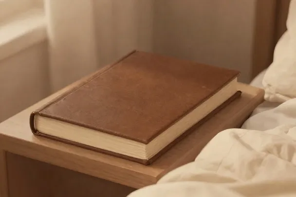 Libro de oración cerrado iluminado por el amanecer.