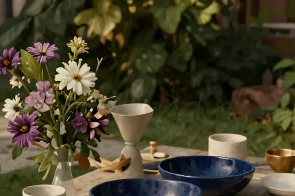 Mesa de picnic preparada permanece vacía en un jardín luminoso