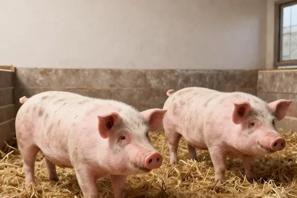 Dos cerdos sanos descansan separados sobre paja limpia