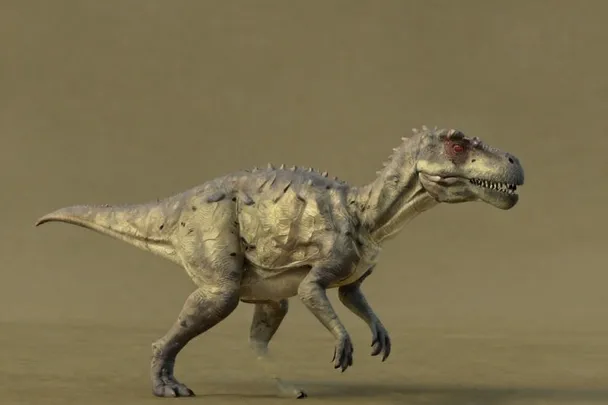 Dinosaurio herbívoro camina por una llanura prehistórica