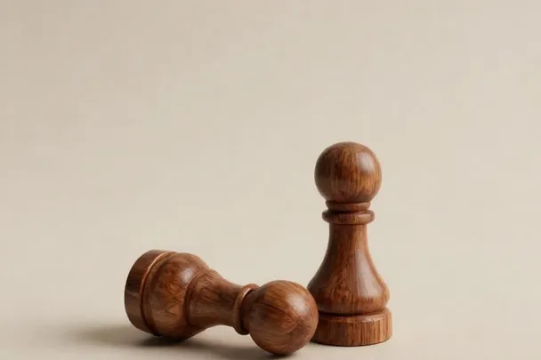 Una pieza de madera caída permanece junto a otra en pie