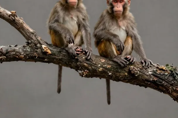 Dos macacos sanos descansan separados sobre una rama
