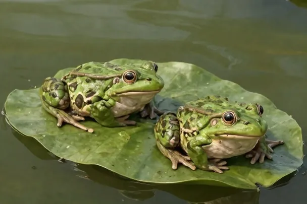 Dos ranas verdes descansan separadas junto a un estanque