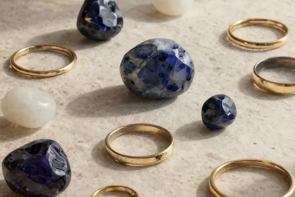 Pequeñas joyas sin inscripciones brillan sobre un suelo de piedra clara