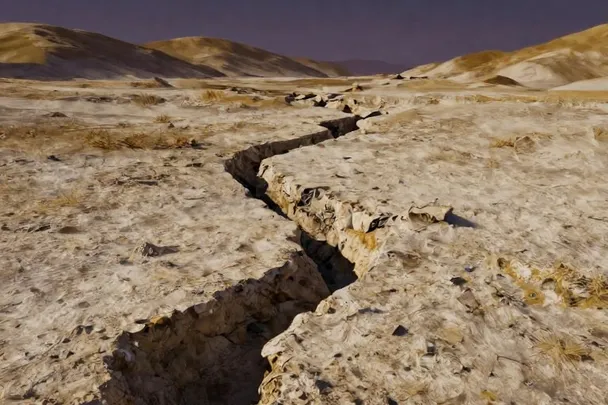 Grieta natural poco profunda cruza un terreno seco y vacío