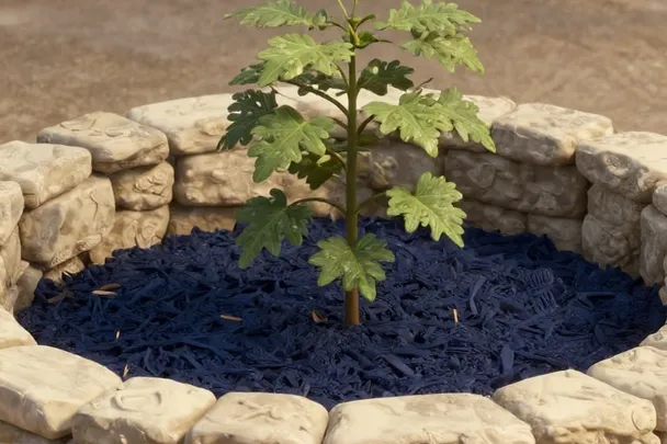Brote joven crece protegido dentro de un pequeño muro de piedra