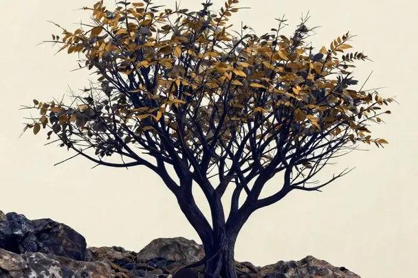 Arbusto firme resiste el viento en una ladera rocosa