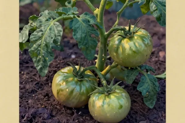 Tomates verdes maduran lentamente en una planta cuidada