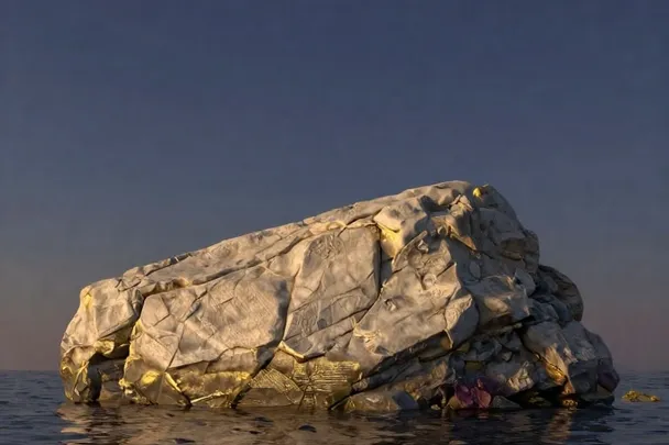 Roca firme sobresale junto a una costa de aguas tranquilas