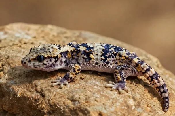 Gecko pequeño sobre una piedra cálida iluminada por el sol
