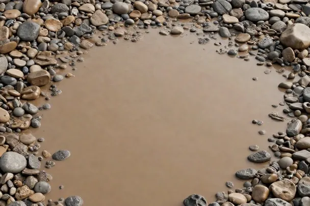 Agua turbia forma un charco poco profundo entre piedras