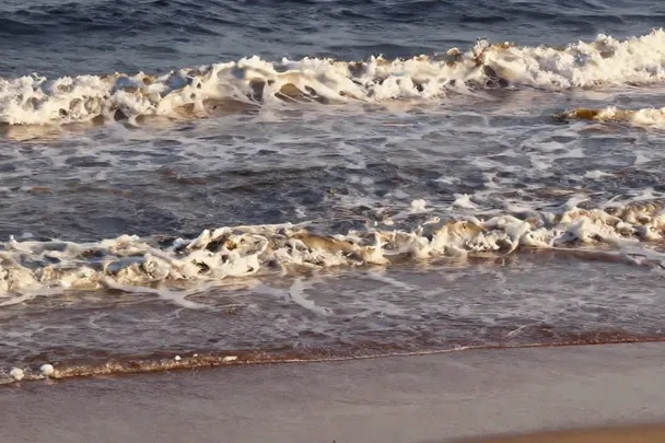 Olas amplias llegan con ritmo a una costa de arena vacía