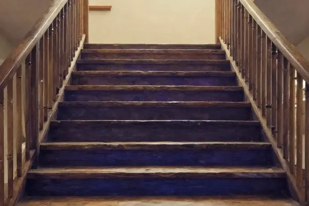 Escalera de madera asciende hacia una habitación llena de luz