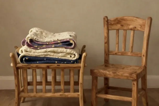 Cuna vacía guarda una manta doblada junto a una silla