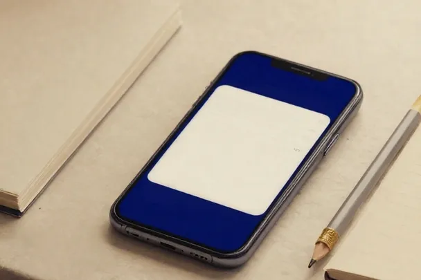 Teléfono boca abajo junto a un cuaderno cerrado sobre una mesa clara